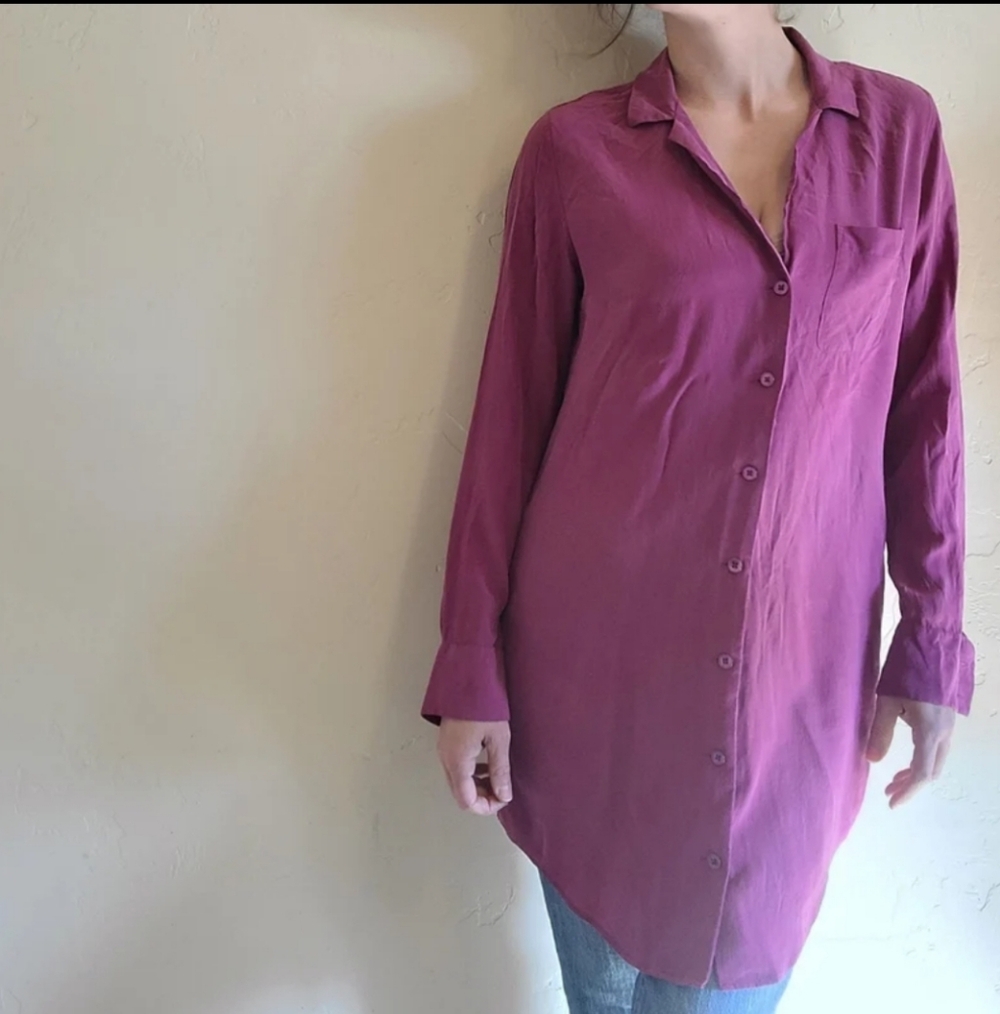 Women's Equipment Femme Signature 100% Silk Shirt in Purple Size S